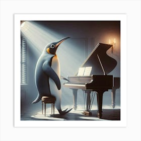 Penguin At The Piano Art Print