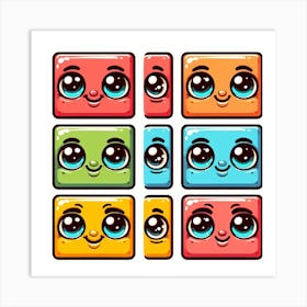 Set Of Cartoon Faces Art Print