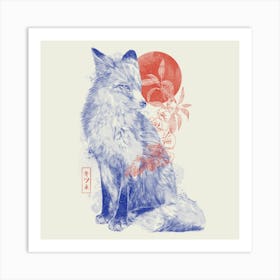Bloomy Fox - Watercolor Pastel Music Wild Animal Aesthetic Gift 3 Art Print