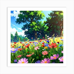 Anime Xl Multicolored Wildflowers Watercolor 001 Art Print