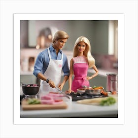 Kitchen cooking with Barbie and ken Art Print