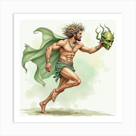 Watercolor Perseus With Medusa S Head In A Mythical Scene 1 Art Print