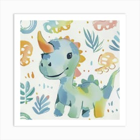 Cute Muted Pastels Protoceratops Dinosaur 3 Art Print