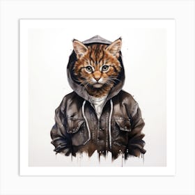 Watercolour Cartoon Bobcat In A Hoodie 3 Art Print