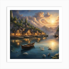 Village At Sunset Art Print