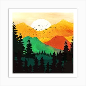 Sunrise over the colorful mountain peaks Art Print