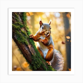 Squirrel In Autumn Forest 3 Art Print