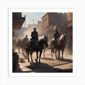 Western Town In Texas With Horses No People Sharp Focus Emitting Diodes Smoke Artillery Sparks (1) Art Print