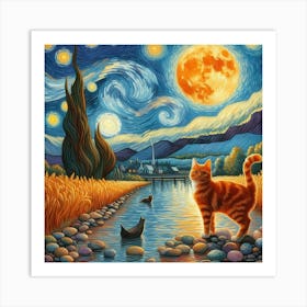 Starry Night Cat 4 Art Print