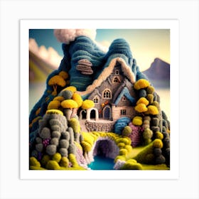 A mountain village consisting of several wooden huts surrounded by mountains 2 Art Print