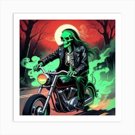 Skeleton On A Motorcycle Art Print