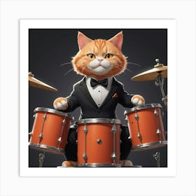 Cat Playing Drums 2 Art Print