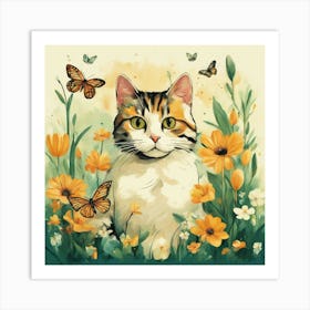 Cat In The Meadow 1 Art Print