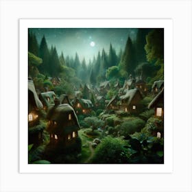 Fairytale Village At Night Art Print