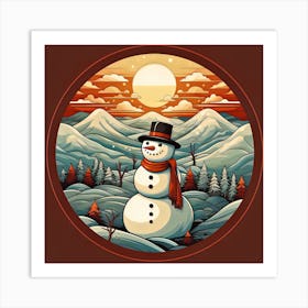 Snowman In The Mountains 1 Art Print