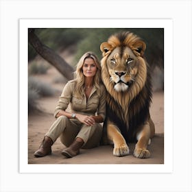 Lion And Woman Art Print