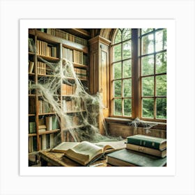 Library With A Spider Web Art Print