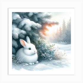 Rabbit Hiding In The Snow Art Print