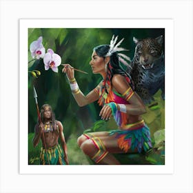 A Captivating Scene Of A Woman Painting An Orchi Art Print