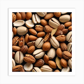 Nuts On Black Background Art Print