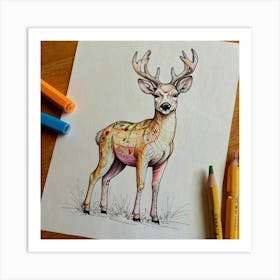 Deer Coloring Page 5 Art Print