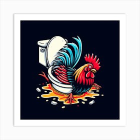 Rooster In The Toilet Art Print