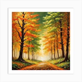 Forest In Autumn In Minimalist Style Square Composition 120 Art Print