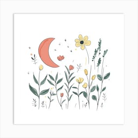 Cute Line Art Wildflowers Art Print