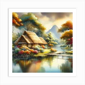 Asian House By The Lake Art Print