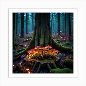 Fireworks of Nature Mushrooms In The Forest Art Print