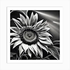 Black And White Sunflower Art Print