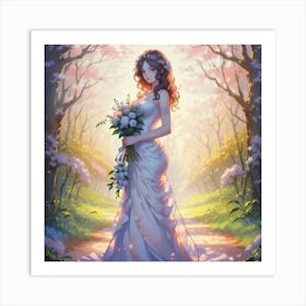 Girl In Long Dress Holding Flowers(1) Art Print