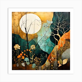 Moonlight In The Woods, Floral Pattern, Abstract Piece With Organic Shapes And Earthy Colors art print Art Print