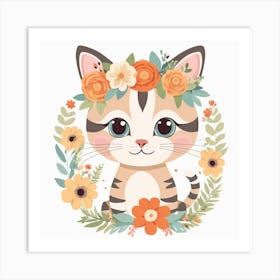 Floral Baby Cat Nursery Illustration (22) Art Print
