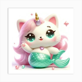 Fluffy 3D image of mermaid caticorn 7 Art Print