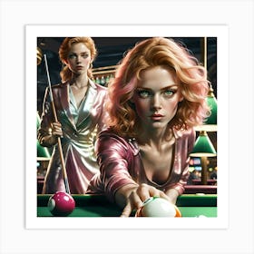 Two Women Playing Pool 1 Art Print