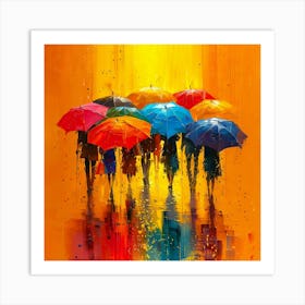 Umbrellas In The Rain Art Print