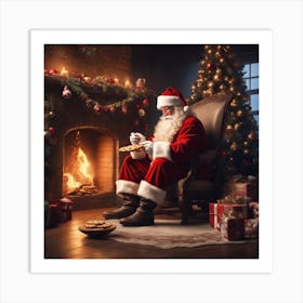 Santa Claus Sitting By The Fire 2 Art Print