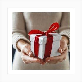 Woman Holding A Gift Art Print