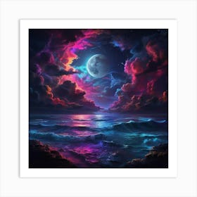 Moon Over The Ocean Art Print