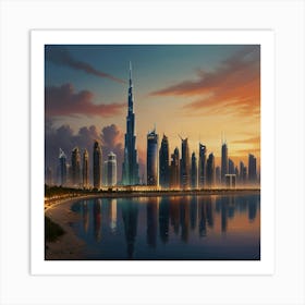 Dubai Skyline At Sunset 2 Art Print