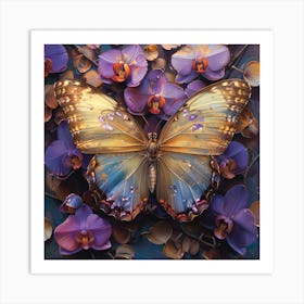 Butterfly With Orchids Art Print