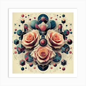 Geometric Art Roses Art Print