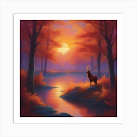 Deer In The Forest 12 Art Print