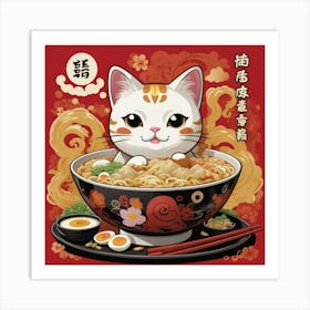 Default Lucky Cat Ramen Square Art 0 Art Print