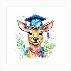 Cute Deer In Graduation Cap Art Print