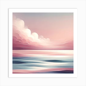 "Cotton Candy Skies: Serene Seascape"  Immerse yourself in the tranquility of "Cotton Candy Skies," a serene seascape digital art that captures the gentle embrace of pastel dawn. The soft pink clouds and calming blue waves create a dreamy atmosphere, perfect for adding a touch of serenity to your living space. This artwork is ideal for those who seek to bring the peaceful essence of a seaside morning into their home. Let this soothing scene be your escape to a world of quiet beauty and contemplative peace. Art Print