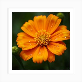 A Close Up Of A Bright Orange And Yellow Marigold With Dew Drops 3 Art Print