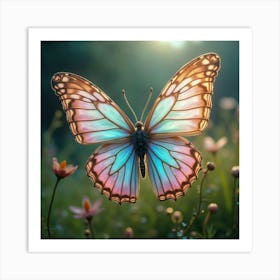 A Mythical Butterfly With Wings Of Cascading, Holographic Patterns Fluttering Through A Dreamlike Meadow 1 Art Print