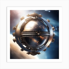 Imagine Earth Into Metallic Ball Space Station Floating In Space Universe (2) Art Print